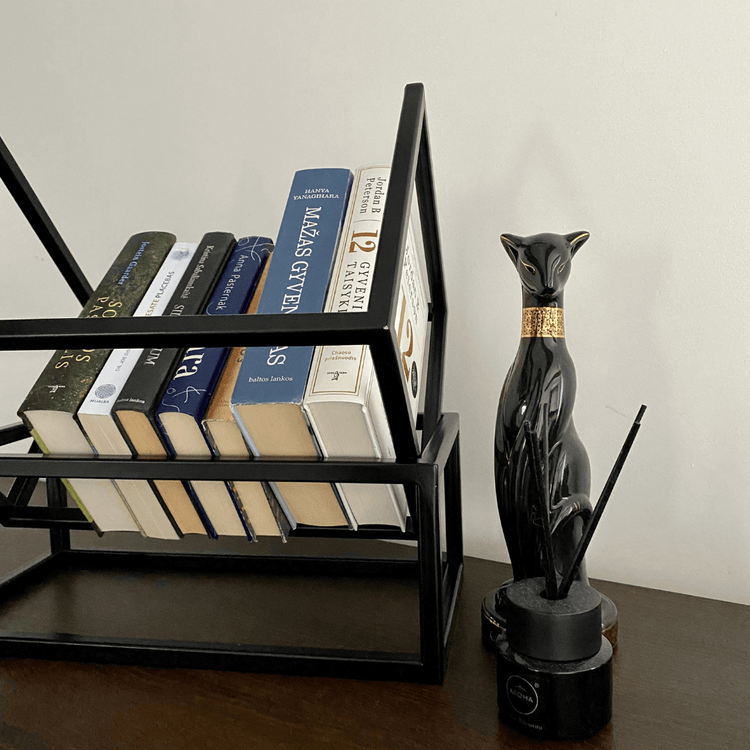 Knygų lentyna interjero akcentas