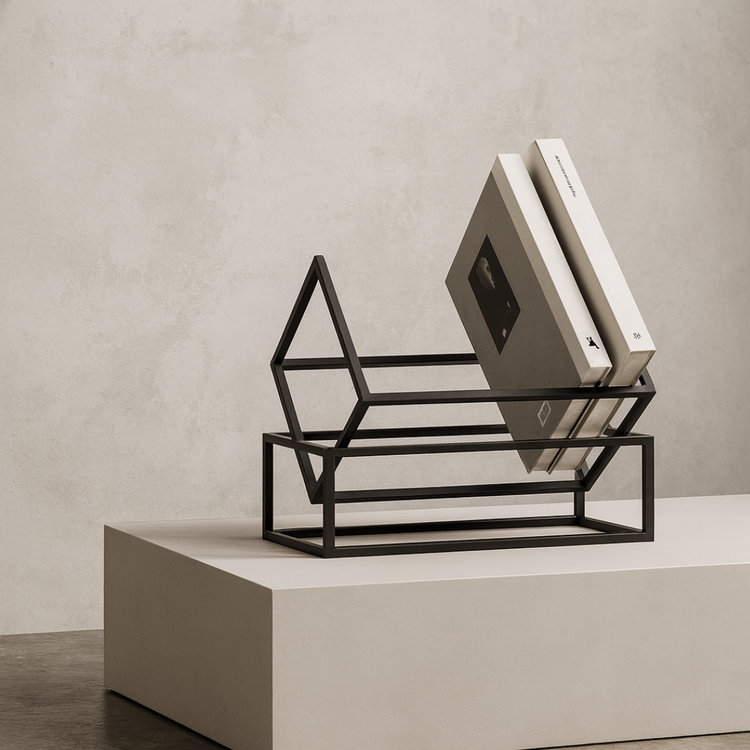 Knygų lentyna PEACE ant marmurinio stalo