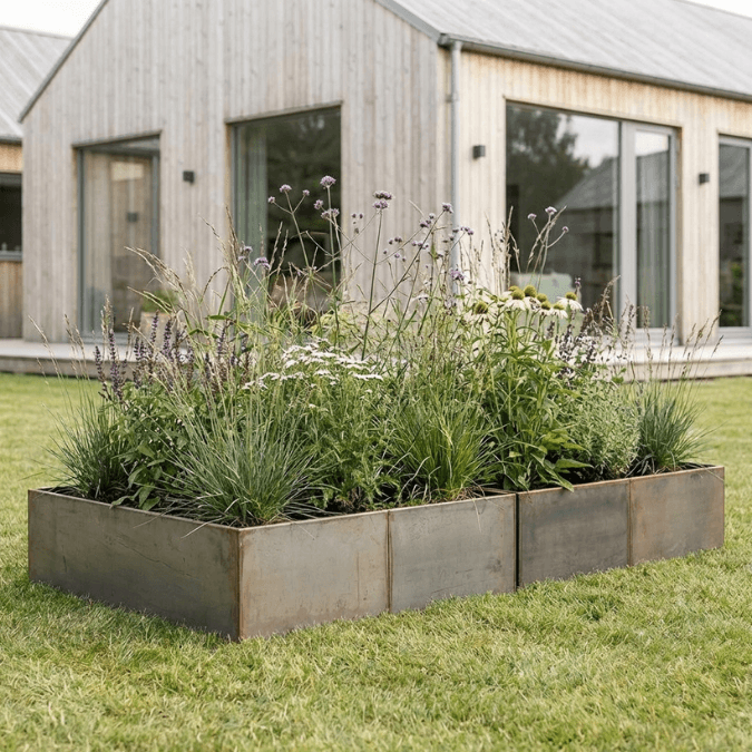 Dvi pakeliamos lauko lysvės viena šalia kitos apželdinta smilginiais augalais